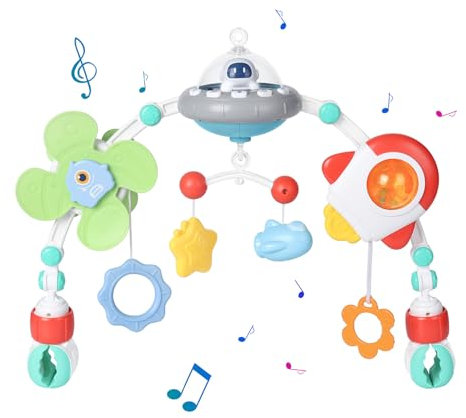 Orzbow Cochecito de juguete de arco de juego, cadena para cochecito con volumen ajustable, caja de reproductor de música, plegable para colgar juguetes para bebés y niñas, para niños y niñas en 3, 6,