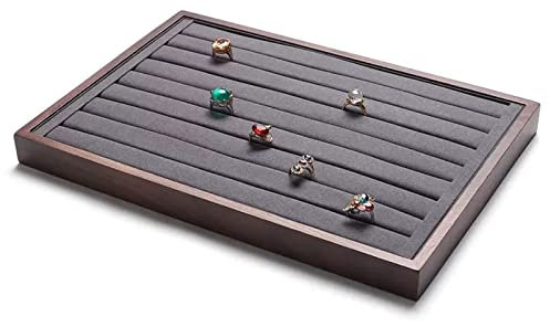 Schmuckständer Schmuckhalter Massivholz-Ring-Präsentationstablett innen aus Samt, 7 Schlitze, Ring-Ohrringe-Schaufenster-Tabletts, Halter, Schubladeneinsatz, Schmuck-Display-Organizer, Schmuck-Tablett