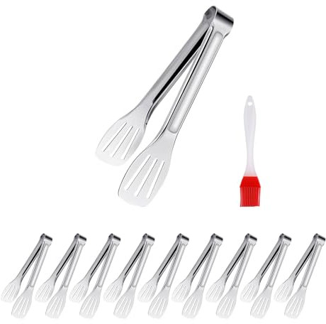 KUKUJIWA 10 Pack Serving Tong Buffet,7 Inch Stainless Steel Buffet Tongs, Kitchen Small Food Tongs Frying Tongs Salad Tong for Salad,Cake,BBQ Home Party