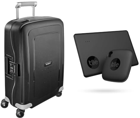 Samsonite S'Cure - Spinner S Carry-On Luggage, 55 cm, 34 L, 4 Wheels, Black (Black) & Tile Bluetooth Item Finder Set