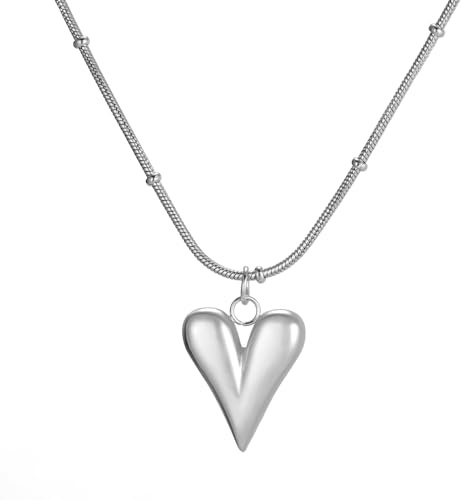 Dreamtimes Puffy Heart Charm Halskette für Frauen Liebe Herz Anhänger Halskette für Frauen niedlich kleines Herz Anhänger Choker Schutz Gebet Glaube Schmuck