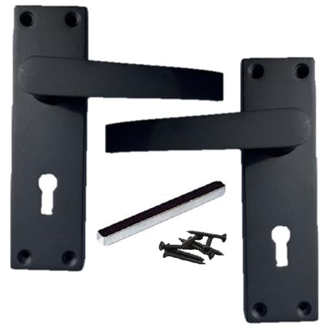 Epsom Door Handle Victorian Straight Matt Black Lock Set – Backplate Design 150mm x 42mm – Supplied with 3-Lever Mortice Sash Mechanism – 6 Pairs