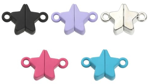 Tiardey 5Paar Magnetverschlüsse in Sternform, Farbiger Magnetverschluss, Armbandschmuck, Magnet-Herzanhänger, magnetischer Abreißverschluss für selbstgemachte Armbänder und Halsketten