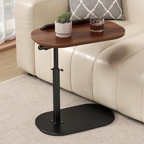 Table d'appoint moderne pivotante à 360 ° en forme de C avec hauteur réglable - Petite table d'appoint qui se glisse sous le canapé/lit/baignoire - Design relevable pour plus de commodité