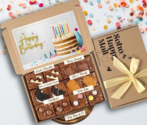 Handmade Chocolate Brownie - Birthday Brownie Gift (Happy Birthday, Box of 12 Chocolate Mixed Brownie)