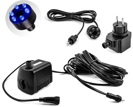 CLGarden Springbrunnen Pumpe mit Beleuchtung blau Wasserspielpumpe 500 l/h regelbar 12Volt Wasserspiel Granitbrunnen