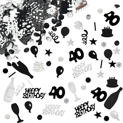 40 Konfetti Deko Geburtstag 40 Geburtstagsdekoration Tischdeko Geburtstag dekoration Confetti 40. Streudeko Schwarz Silber Frauen Männer
