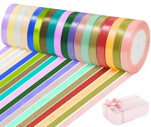 Satin 18 Couleurs, 22m x 10mm Ruban Cadeau Emballage, pour Couture, Jeux du Bouquet Mariée, Travail Manuel, Projets de Bricolage, Nœuds, Décoration de Mariage
