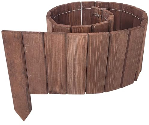 Clôture de jardin en bois 550 cm – lot de 5 pièces – 110x20 cm – piquets 30 cm – couleur marron – bordure décorative pour pelouse et parterres