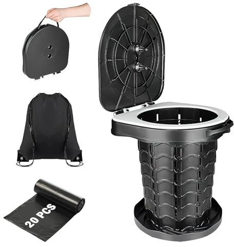 Foldable Camping Toilet for Adults, Portable Travel Potty with Bags | Adjustable, Holds 180 kg, Collapsible Outdoor Seat & Porta Loo for Kids Fishing Car Hiking Tent Beach Load Emergencies