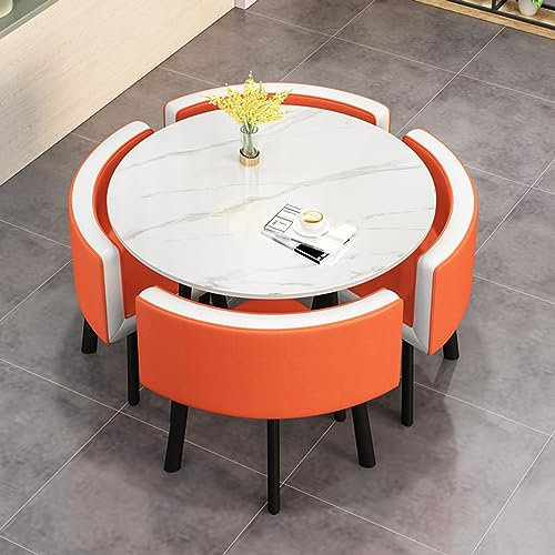 Rundes Büro-Empfangstisch-Set, kleiner Konferenztisch und Stuhl, platzsparender Esstisch für Zuhause, Wohnzimmer, Balkon, Café, Pausenraum, Büro – Felsplatte (Farbe: Oder)