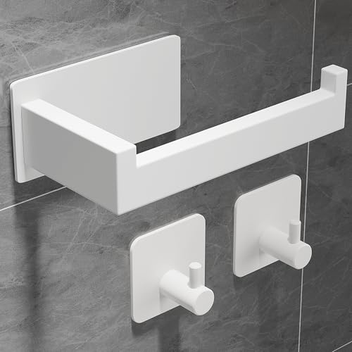Eowihor Toilettenpapierhalter Ohne Bohren, Klopapierhalter zum Kleben, Toilettenpapierhalter Edelstahl und 2 Stück Klebehaken, WC Rollenhalter Selbstklebend Klorollenhalter für Badzimmer, Weiß