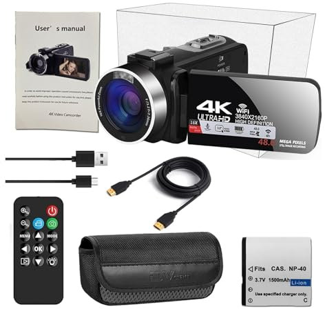 TIEOAXFT Caméras numériques 4K, caméscope Professionnel for vlog, caméra vidéo WiFi 48 MP, Zoom numérique 18x, Webcam numérique(Standard)
