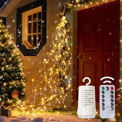 HeatingLux Guirnalda Luminosa de Navidad 2M 200 LED, 8 Modos de Luces en Cascada de Vid con Temporizador, Guirnalda de Navidad Impermeable para Decoración de Interiores y Exteriores (Blanco Cálido)