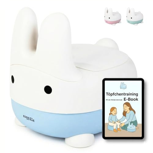 Töpfchen Kinder mit Deckel – Kindertöpfchen ab 1 Jahr, Babytoilette BPA-frei, Hasen Design, inkl. E-Book & Belohnungskarte – Blau – von EDEN RAE®