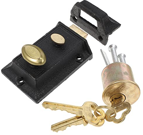 DECOMELODY Serrure à Ressort Vintage pour Porte Serrure à Pêne Dormant Double Sécurité Verrou Extérieur Haute Protection pour Maison Installation Facile Compatible Portes