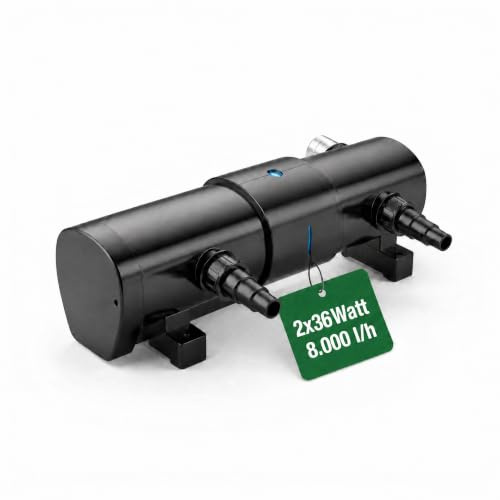 VIALIA UVC Klärer Teich CUV-2072, 72 Watt (2x36W), gegen Schwebealgen | Kristallklares Teichwasser ohne Chemie – mit UV-Schauglas, Schnellverschluss und Anschlüssen für 25–50 mm Schläuche