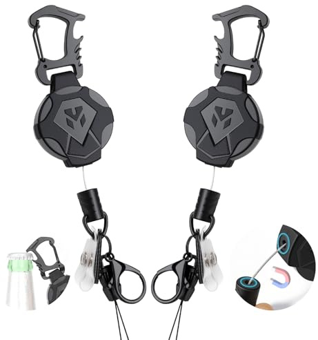 Paquet de 2 Porte-Clés pour Porte Badge Enrouleur, Rrétractable Magnétique Support Badge Porte Clés Multifonction, Jusqu'à 420g avec Ressort 79 cm de Câble, avec Fonction Ouvre-Bouteille