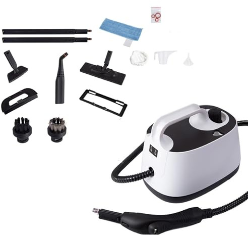 Limpiador vapor alta temperatura 2000 W, limpiador vapor doméstico, gran capacidad 1,8 L, equipado con kit multifunción, presión de 4 bares, for hogar, la cocina, coche y los muebles