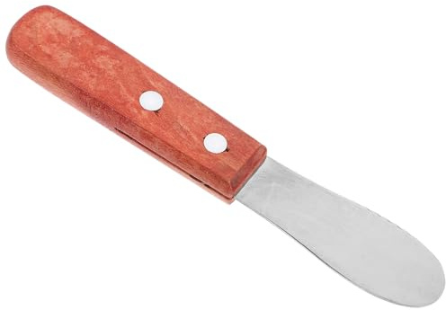 EXHUMKY Cuchillo para Queso Grande Dientes Mango de Madera Marrón Rojo Acero Inoxidable Espátula para Untar Mantequilla y Mermelada Herramienta Multifuncional para Cocina