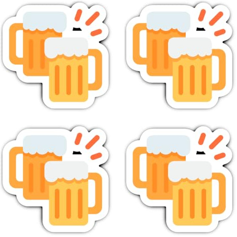 Aufkleber: 100 mm, 4 Stück - Emoticon Bierkrug Prost Vinyl Sticker für Kühlschrank, Tür, Auto