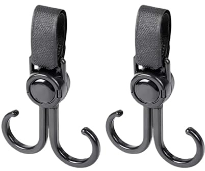 2PCS Double Swivel Pram Hooks – Sturdy Pram Hook for Bags, Stroller Hooks for Easy Hanging, Sturdy Pushchair Clips for Shopping Bags Groceries and More, Convenient and Versatile for Everyday Use