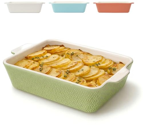 Praknu Fuente para Horno Cerámica Grande - Antiadherente y Antirayones - Bandeja para Horno Ceramica con Borde extra Alto - Rectangular
