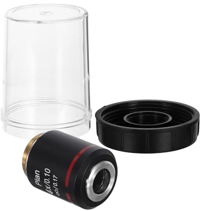 MINAOLULUS Objetivo del Microscopio Biológico 4X Negro, Lente Plana de Alta Resolución Corrección de Color, Compatible Microscopios Compuestos para Laboratorio Escolar y Análisis Científico