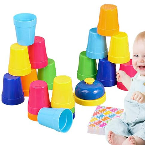 Quick Stack Cups Set – Nesting Cups zum Stapeln von Spielzeug für Babys, schlagfestes aerodynamisches Polymer, präzisionsausgeglichene Basis, Luftstrom-Belüftungslöcher mit Sport-Stapelbechern, Geschw