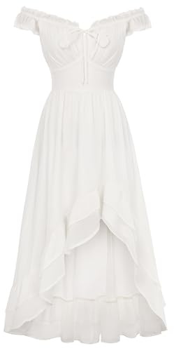 SCARLET DARKNESS Vestido medieval para mujer, dobladillo alto y bajo con volantes, cuello en V, línea A, vestido de corsé midi