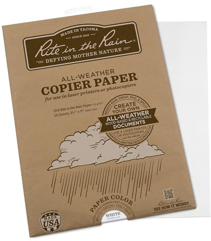 Rite in the Rain Weatherproof Laser Printer Paper, 8.5 x 11, 20# White, 50 Sheet Pack (No. 8511-50)