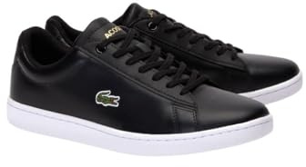 Lacoste Women's Hydez Leather Sneaker, Black/Gold, 8.5