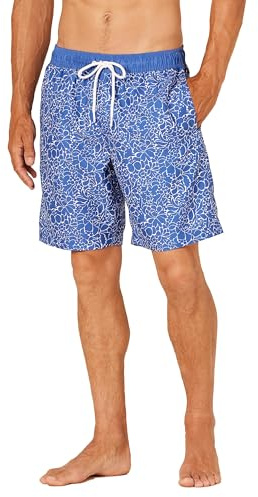 Amazon Essentials Herren 23cm Badehose mit Netzfutter, Taschen und Kordelzugverschluss, Silhouette mit Blumen, XS