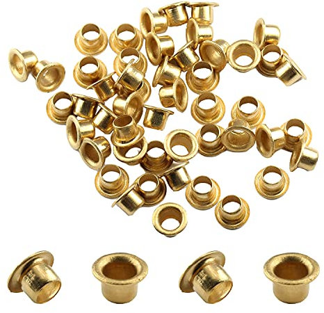 MroMax Rivetti con occhielli in ottone, M6 x 5 mm, con foro passante, occhielli cavi, chiodi, viti di fissaggio, 50 pezzi