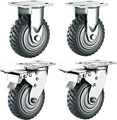 uyoyous 4 Stück Schwerlastrollen, 200mm Lenkrollen mit Bremse, 360° Drehbar Transportrollen, 2 Bremsrollen,2 Bockrollen ohne Bremse, Traglast 1600KG, Doppelkugellager