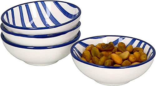 Ritzenhoff & Breker 4er Geschirrset Schale Seaside Streifen aus Porzellan I flach mit 8 cm Ø und 2,7 cm Höhe I Bunte Schälchen für diverse Snacks und Antipasti I Spülmaschinenfest
