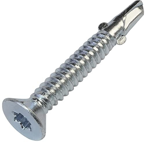 AERZETIX - C57401 - Satz von 20 Selbstbohrende schraube mit senkkopf gezahnten mit flügel Ø6.3x50 mm - für holz auf metall - abdruck des kopfes T 30 - DIN 7504P - aus stahl - farbe silber