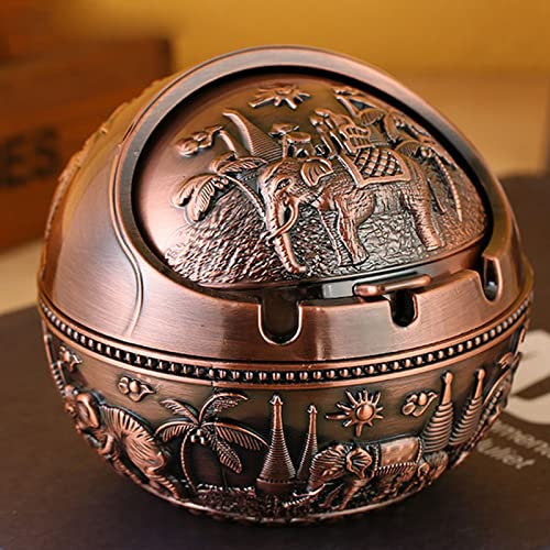 PRELGOSP Aschenbecher Gravur Elefant, Aschenbecher Retro Winddicht, Aschenbecher mit Deckel für Draussen Innen Büro Wohnzimmer Haus Rauchen Zigaretten,C
