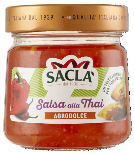 Saclà, Salsa alla Thai, Condimento a Base di Peperoni, Aglio e Peperoncino, Piccante e Agrodolce, Ideale con Piatti di Carne, Pesce e Fritture, Vaso Vetro, 210g, Confezione da 6 Pezzi