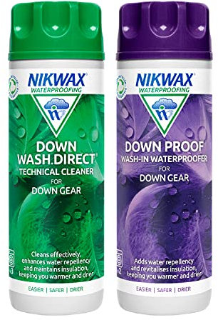 Nikwax Down Wash und Down Proof Doppelpack 2 x 300ml, zur Reinigung und Imprägnierung von Daunenbekleidung, Ausrüstung und Schlafsäcken