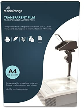 MediaRange Over Head Projector Film, Universal Laser Copier Film, 100µm, A4, 210 x 297mm, Dual Side Coated, Pack 100
