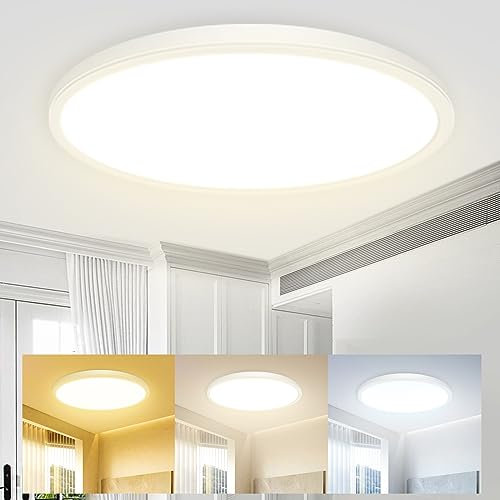 hepside 18W Plafoniera LED Soffitto, 2100LM Plafoniera 3 Colori 3000K/4000K/6500K Sottile Lampada da Soffitto Ø22cm Luce Calda Naturale Fredda IP44 per Bagno Soggiorno Camera da Letto Cucina
