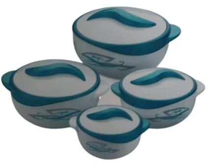 4pc Round Heat Insulated Food Storage Hot Pot Food Warmer/Cooler with Lid–Thermal Soup/Salad Serving Bowl- Stainless Steel Hot Food Container Best Gift Set Holidays Pinnacle Parisa (Print Blue)