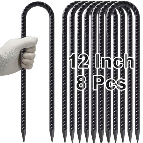 VVOKGO Trampoline Stakes 12 Inches Anchors High Wind Heavy Duty, 8-Pack U Shaped Tie Down Anchor Kit for Ground, Camping Tent, Soccer Net, Swing Set, Black