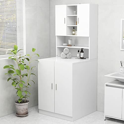 ZEYUAN Armario de Lavadora, Mueble Lavadora, Estanteria Lavadora, Muebles Estanterias, Mueble para Lavadora Y Secadora, Blanco