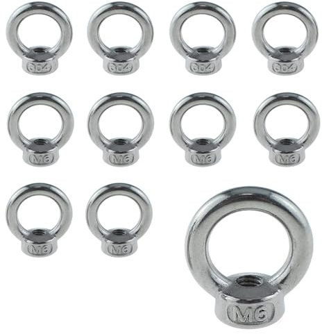 12 Stück Ringmutter M6, 304 Edelstahl, Hebegeräte Zubehör Seilmontage Hebezubehö,für Hubringmutter for Befestigen Sie hängende Ornamente, Blumentöpfe, Schaukelständer usw