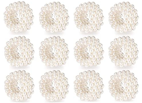 Wanjorlay Servietten Ring 12-Teiliges Set, WeißE Perle Hochzeit Servietten Schnalle Tisch Dekoration