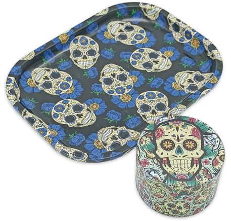 Generic Grinder metal XL 63mm + Bandeja ALLOY KRAFT | Cuchillas Ultra Afiladas con Impresión Premium 360º | Grinder 4 piezas para especias y hierbas | Dibujos calavera mexicana (Grinder+Bandeja)