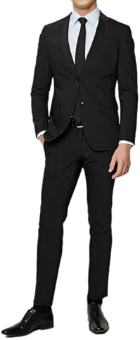 Alfio Collection Abito da Uomo con Giacca e Pantalone Elegante Classico Tinta Unita Blu Nero 46 48 50 52 54 56 58 60 (IT, Numero, 46, Regular, Regular, Nero)