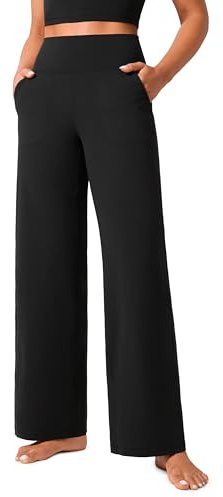 CRZ YOGA Womens Butterlift High Waisted Wide Leg Pants with Pockets 31 - Yoga Lounge Pants Buttery Soft Comfy Casual Black Small